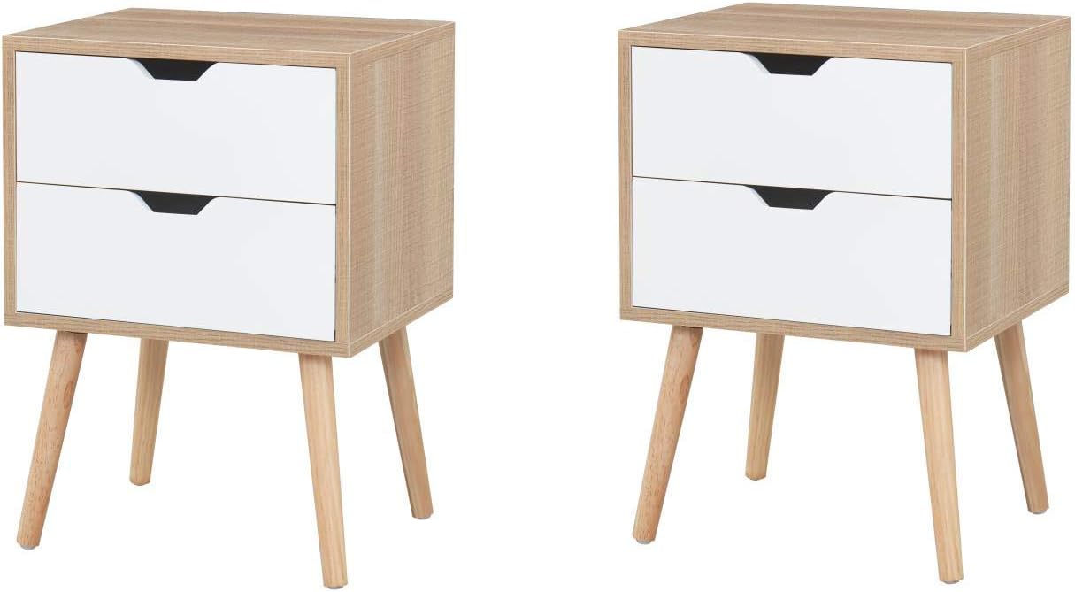 Solid Wood Legs Living Room Bedroom Furniture Double Drawer Nightstand Set Of 2 Fashion Modern Assemble Storage Cabinet Bedroom Bedside Sweetgo End Side Table Nightstand With Storage Drawer Home Kitchen Accent Furniture