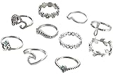 UHANGETH Retro Rings Fashion Rings Hollow Carved Flowers Joint Knuckle Rings Sets