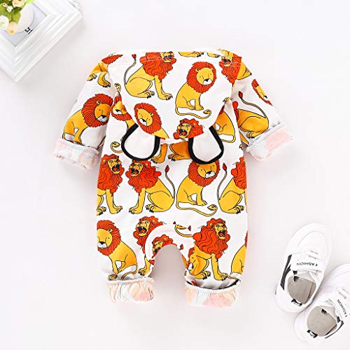 NUWFOR Toddler Infant Baby Boys Girls Cartoon Lion Print Hooded Romper Jumpsuit Outfits(White,12-18 Months)