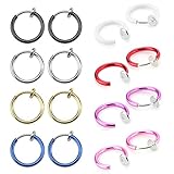 Areke Women's Fake Clip On Earrings Non Piercing Unisex Small Hoop Earring Fake Body Jewelry 8 Pairs