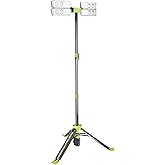 PowerSmith Voyager PVLR8000A 8000 Lumen Collapsible Cordless Tripod LED Work Light with Battery, Charger & Carry Bag Included. Optional 3-Way Power, Remote Control , Black