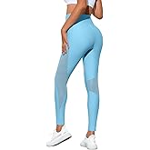 Fisoew Womens High Waisted Leggings Mesh Yoga Pants Butt Lifting Workout Running Stretchy Leggings