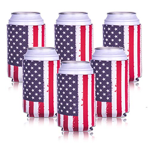 Can Coozies 6 Pc USA Flag Can Cooler Sleeve Bulk for Can and Bottle 12 oz