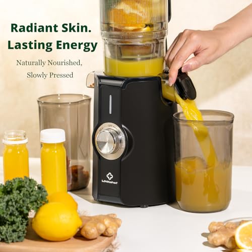 LINKChef Cold Press Juicer, 200W Masticating Slow Juicer 4.53" Large Feed Chute Fit Whole Fruits Vegetables with Juice Recipes, High Juice Yield, Easy to Clean, BPA-Free