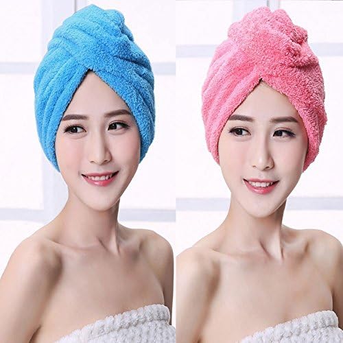Hair Turban Towel Twist Wrap Fast Drying Absorbent Microfiber Dry Hair Cap for Bath Shower, Spa 2 Pack (Blue and Red)