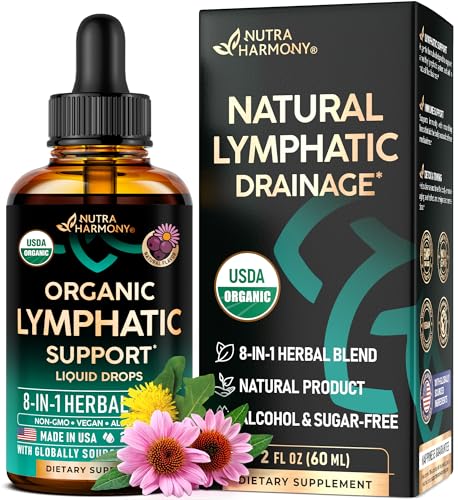 USDA Organic Lymphatic Drainage Supplement - Echinacea | Elderberry | Dandelion | Rosehip | Cleavers | Calendula | Burdock - Lab Tested - Lymph System Drops - Immune Support, Cleanse & Detox, 2 fl oz
