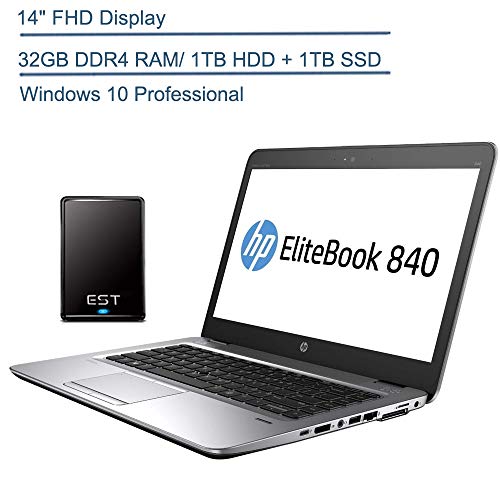 2020 HP EliteBook 840 G3 14″ FHD Business Laptop Computer: Intel Core i5 6300U up to 3.0GHz/ 32GB DDR4 RAM/ 1TB HDD + 1TB SSD/ 802.11ac WiFi/ Silver/ Windows 10 Pro + EST 500GB External Hard Drive