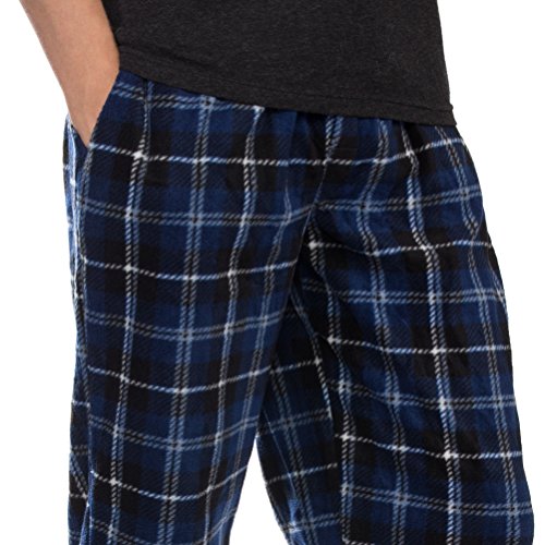 DG Hill (3 Pairs) Mens PJ Pajama Pants Bottoms Fleece Lounge Sleepwear Plaid PJs with Pockets Pants (Red, Blue & Green), Multicolor, Large: 33-35" waist