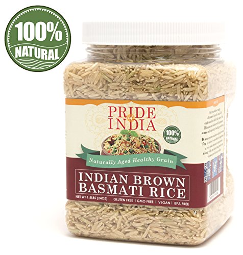 Pride Of India - Extra Long Brown Basmati Rice - Naturally Aged Healthy Grain, 1.5 Pound Jar (Best Brown Basmati Rice)