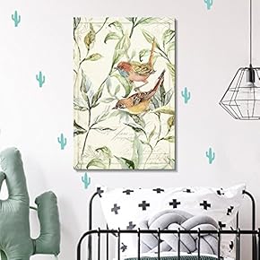 Canvas Wall Art - Vintage Style Bird on The Plants Floral Background - Giclee Print Gallery Wrap Modern Home Art Ready to Hang - 12x18 inches