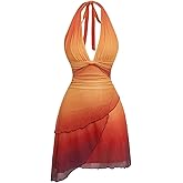 SOLY HUX Women's Halter Mini Dress Flowy Backless Deep V Neck Summer Casual Beach Dresses