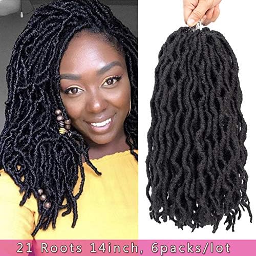 Karida 6Packs 14inch Nu Locs Crochet Hair Faux Locs Crochet Hair African Roots Braids 100% Premium Fiber Godddess Locs Synthetic Hair Dreadlock Extensions