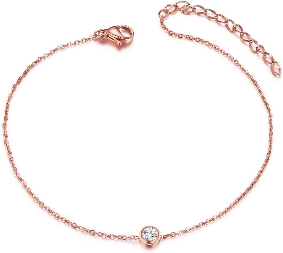 SHEGRACE925 Sterling Sliver Anklet with Round Cubic Zirconia, Adjustable Foot Chain 210mm, Jewelry for Women and Girls, for Mother’s Day Valentine's Day Birthday