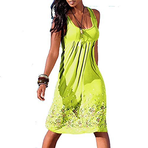 Handyulong Womens Dresses Summer Linen Sleeveless Boho Print Button Mini Tank Dress with Pockets Beach Sundress Cocktail