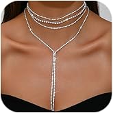 Titayen Layered Rhinestone Necklaces for Women Boho Fashion Y Long Neckalce Prom Shinny Black Silver Rhinestones Choker Necklace Wedding Bridal Jewerly