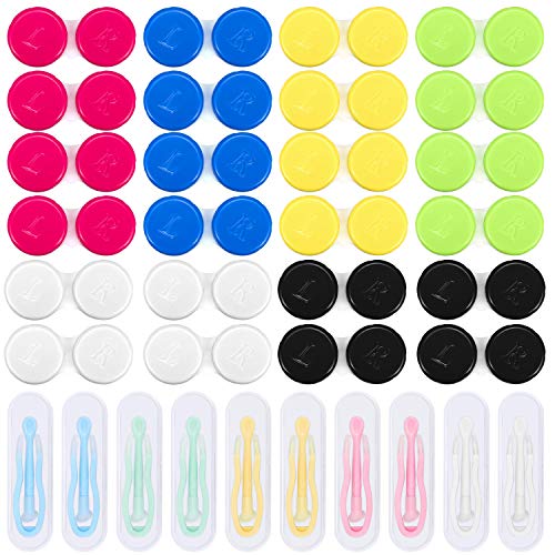 Homgaty 24pcs Contact Lens Cases, Left/Right Eyes Contact Holder with 12pack Contact Lens Tweezers and Stick Tool