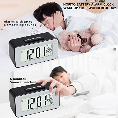 HAPITO Digtal Alarm Clock for Bedrooms - Sound Activated Backlight, Snooze, Time/Date/Temperature Display, 12/24 Hr and 16 World Time Zones for Kids, Desk, Bedside, Travel (Black) - Thumbnail 2
