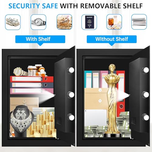 3.4 Cuft Large Home Safes Water and Fireproof, Digital Security Safe Fireproof Waterproof with Combination Lock and Smart Alarm System, Anti-Theft Fire Proof Safe Box for Home Document Valuables