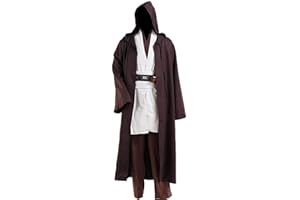 WYKBPX Halloween Tunic Costume Set Cosplay Outfit for Jedi Brown with White Hooded Robe