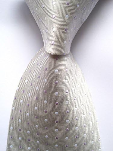 Scott Alain Creation - Neckties Classic Ivory Polka Dot 100% New Jacquard Woven Silk Men's Tie Necktie