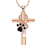 Paw Print Cremation Jewelry for Ashes for Pet Infinity Cross Urn Necklace for Ashes Stainless Steel Ashes Pendant Keepsake Memorial Jewelry for Dog Cat Ashes