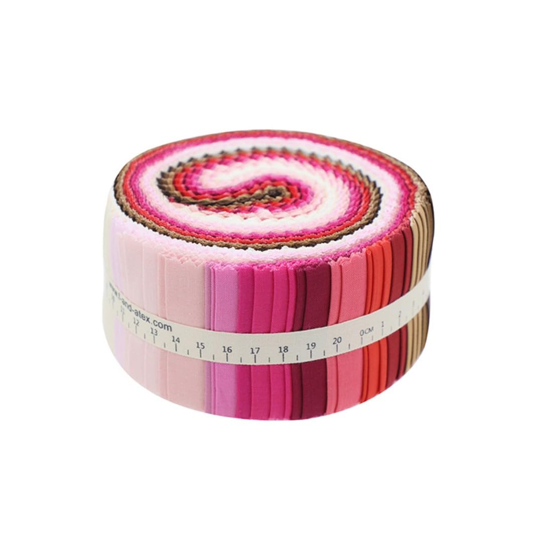 CraftsFabrics 100% Cotton 40Pcs/Roll Pre-Cut Jelly Rolls Strips 2.5"x 44" Wide Ideal for Quilting, Scrapbooking, Sewing, Arts & Crafts, Patchwork; Pink Parade