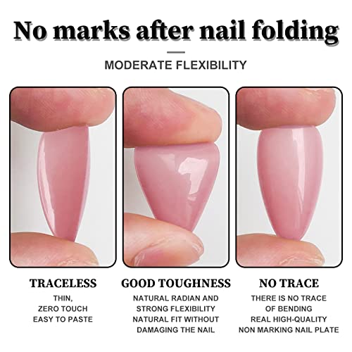 LoveOurHome 240pc Nude Almond Press on Nails Medium Fake Nails Nude Glue on Nails Short Stiletto Nails Press ons Full Cover Artificial Nail Tips Women Girls False Fingernail with Glue Adhesive Tabs - Image 4