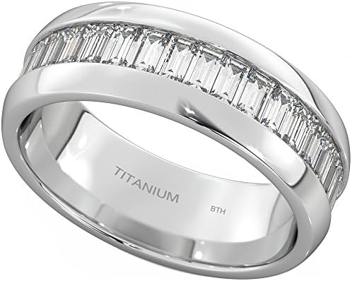 BESTTOHAVEMens Titanium Ring - Emerald Cut Wedding Engagement Band Ring