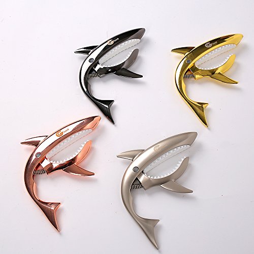 ZEALUX Shark Guitar Capo for Guitars, Ukulele, Banjo, Mandolin, Bass - Made of Ultra Lightweight Aluminum Metal for 4 & 6 & 12 String Instruments - Premium Accessories (Matte Silver)