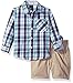 Nautica Baby Boys' Long Sleeve Button Down and Flat Front Short Set, Curacao Plaid, 12 Months