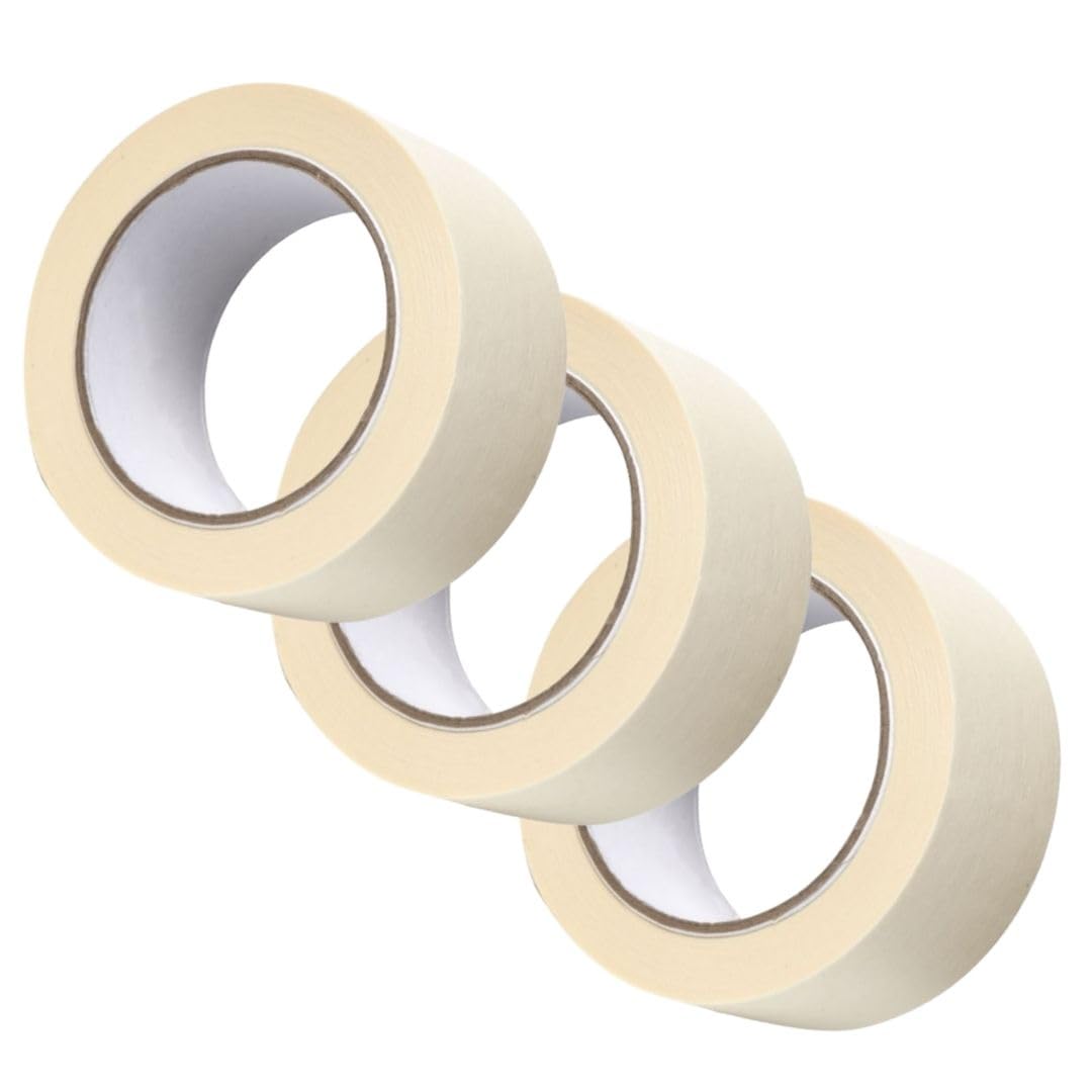 GTSE Masking Tape, 50mm (2”) x 50m, Triple Pack Wide Cream Painters Tape for Painting, Decorating and DIY, 3 Rolls