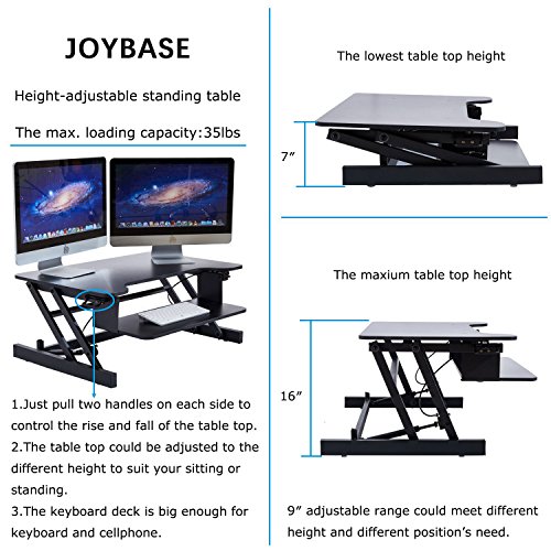Adjustable 32'' Standing Desk, JOYBASE Ergonomic Stand-Up Desk Converter, Tabletop Monitor Laptop Riser Platform Station (Black)