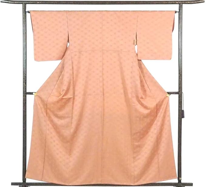 Amazon リサイクル色無地 正絹茶オレンジ地麻の葉柄袷色無地 レディース 裄mサイズ 無地着物 中古色無地 リサイクル 色無地 リサイクル着物 ランクa 着物 通販