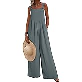 Dokotoo Women's Casual Loose Overalls Jumpsuits One Piece Sleeveless Wide Leg Long Pant Rompers With Pockets
