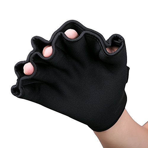 LAFEINA Swim Training Gloves, Webbed Aquatic Swimming Gloves for Men Women Children Aquatic Fitness Water Resistance Training (Black, Large)