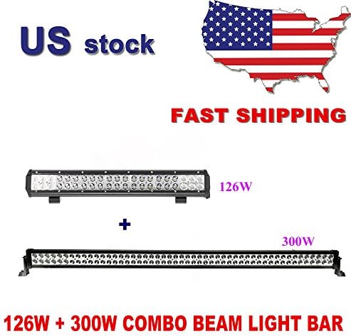 Primeprolight Car lights 300W 52inch Led Light Bar and 126W 22inch light bar Flood Spot Head Lamp Combo Beam Work Light Pickup Bumper Car Driving Lights Fog Lamp 12 Months Warranty