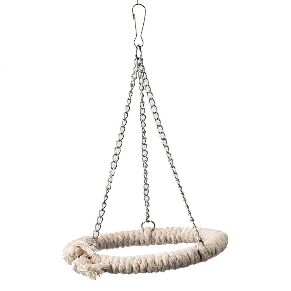 Parrots Standing Perch, Pet Birds Hanging Holder Small and Medium Bird Cotton Rope Swing Soft Ring Bed for Parrot Parakeets Conures Macaws Cockatiels Love Birds