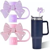 Bow Straw Cover for Stanley 40&30 Oz Cup, 10mm Silicone Straw Covers Cap for Stanley Cup Accessories, Cute Straw Topper for Tumblers, Straw Cap Stopper for Reusable Straws (Pink and Purple)