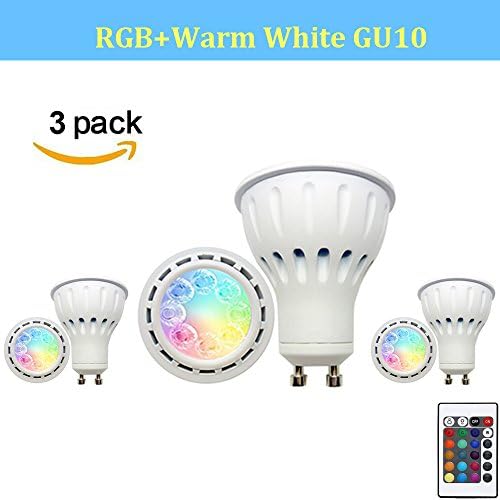 Makergroup Upgraded RGB GU10 LED Spotlights Warm White+15 Colors Choices and 4-Level Brightness Light Bulbs with Remote Control 5W 100-240VAC 3-Pack