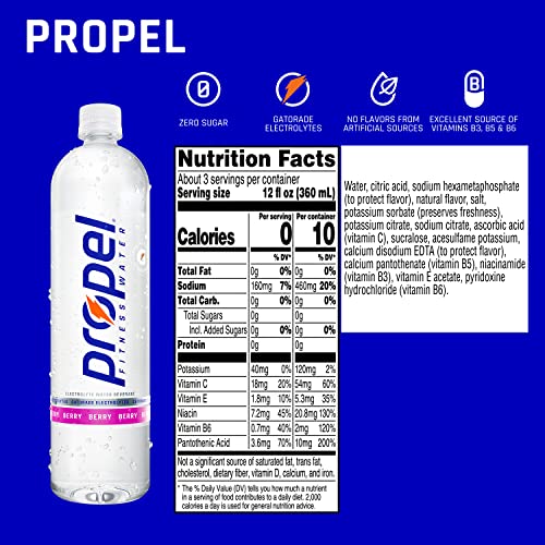 PROPEL, BERRY, 1L BOTTLE, ZERO CALORIE WATER BEVERAGE WITH ELECTROLYTES & VITAMINS C&E, SPORTS DRINK