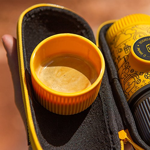 Wacaco Nanopresso Portable Espresso Maker bundled with Protective Case, Yellow Tattoo Patrol Edition, 18 Bar Pressure, Extra Small Travel Coffee Maker, Manually Operated Perfect for Kitchen and Office