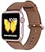 JSGJMY Compatible for Iwatch Band 42mm 44mm M/L Women Men Genuine Leather Loop Replacement Strap for iWatch Series 4 (44mm) Series 3 2 1 (42mm),Camel with Rose Pink Clasp