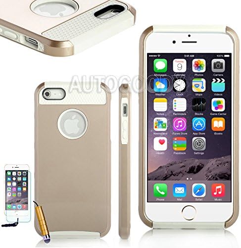Classy Autos PC Shockproof Dirt Dust Proof Hard Matte Rugged Heavy Duty Cover Case For iPhone (iPhone6 4.7" Gold +White)