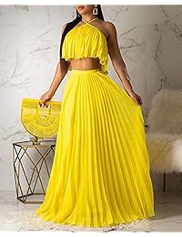 Conjunto de falda larga con cuello halter y gasa plisada casual de acelyn para mujer Conjunto de 2 piezas de vestidos largos Vestido de playa