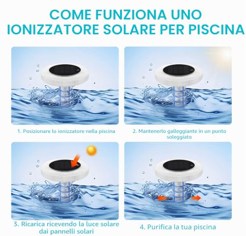 Solar Ionizer for Swimming Pool, Copper Floating Water Purifier with Multi-Color LED Night Light for Automatic On/Off, Pool Accessory Reduces Chlorine