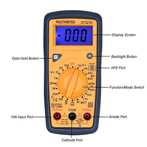 CactusAngui Autorange Digital Display Multimeter Mini Square Portable Battery Tester Ammeter Yellow