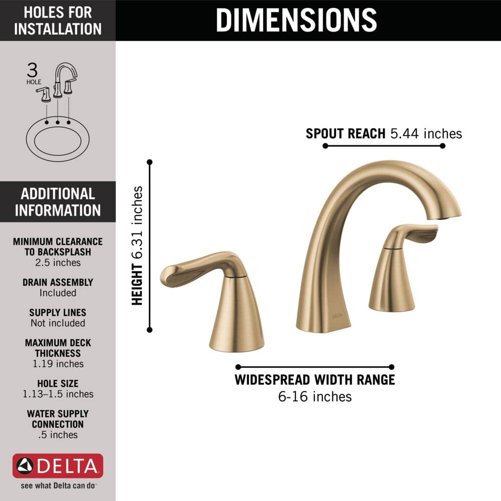 Delta Arvo Brushed Gold Faucet 3 Hole, 8 Inch Widespread Bathroom Sink Faucet for Vanity, Push-Pop Drain Assembly, Champagne Bronze 35840LF-CZ