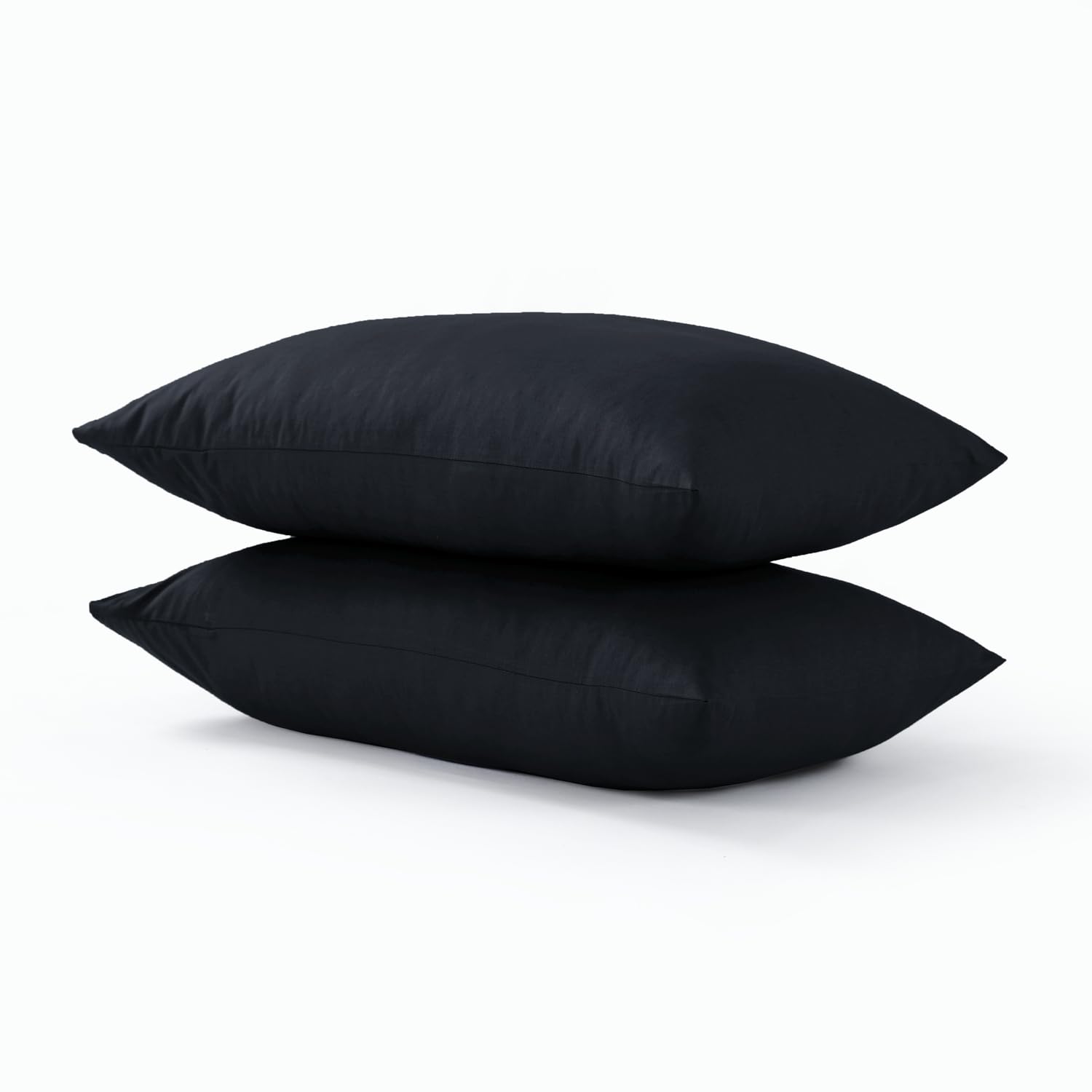 CHARKHAH Pair of Polycotton Standard Housewife Oxford Pillowcases and 100% Cotton Flannel Jersey Pillow Covers Protectors Dyed in Trendy Colors, Size 50 cm x 75 cm (Housewife Pack of 2, Black)