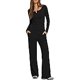 Darong Womens 2 Piece Matching Lounge Sets 2026 Long Sleeve Henley Shirts Wide Leg Pants Airport Travel Outfits