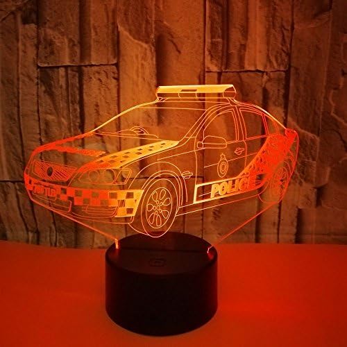 Annie Bridal Police Car 3D Night Light Table Desk Lamp 7 Colors Optical Illusion Touch Control Lights as 10 Years Old Boys Gifts